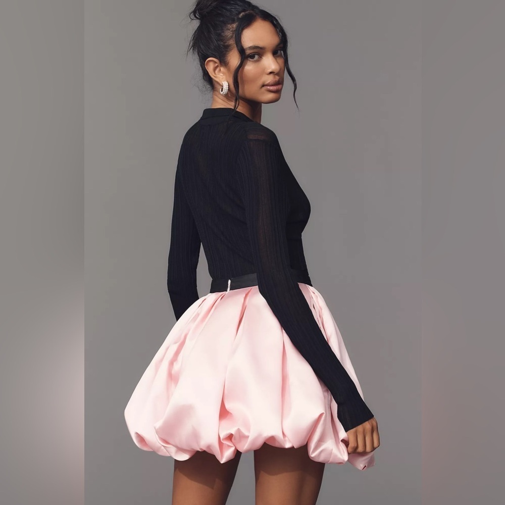 NWT! ANTHROPOLOGIE Hutch Full Pleated Bubble Hem Mini Skirt Mid Rise Size 12 🦉 - Picture 3 of 4